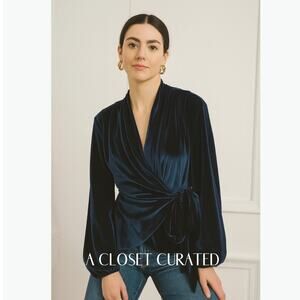 Patbo Velvet Wrap Top XS Blue NEW